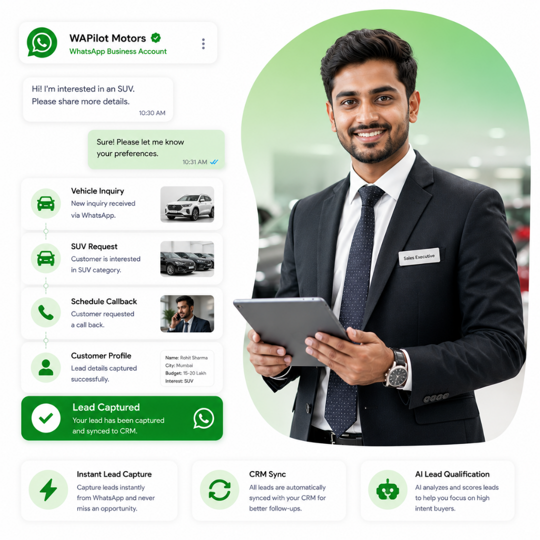 Vehicle enquiry capture on WhatsApp