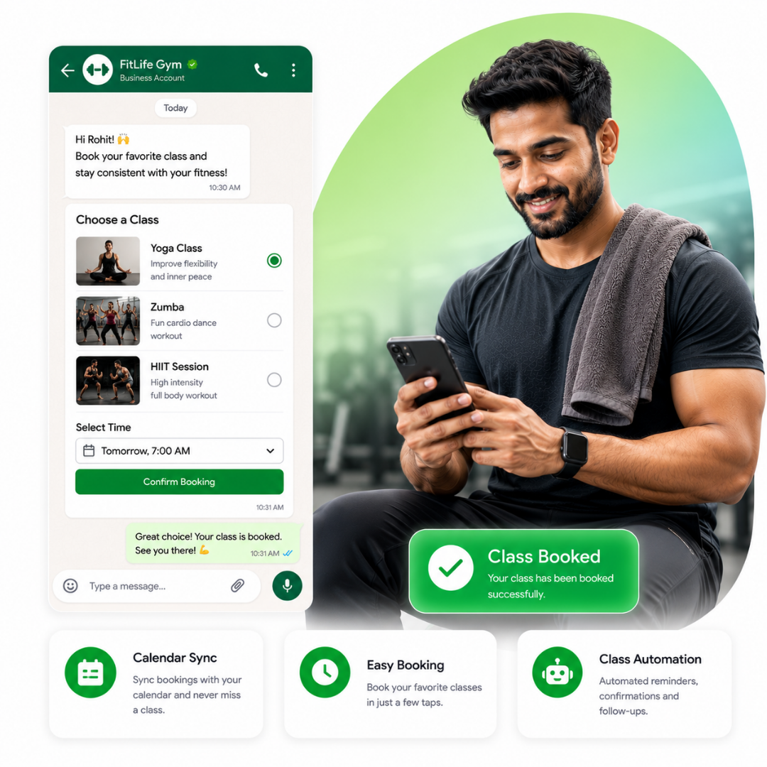 Fitness class booking on WhatsApp