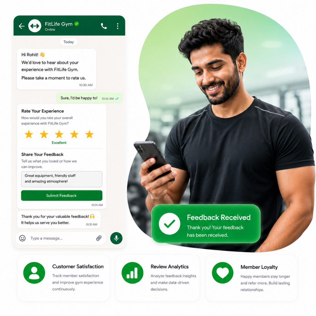Gym member feedback collection on WhatsApp