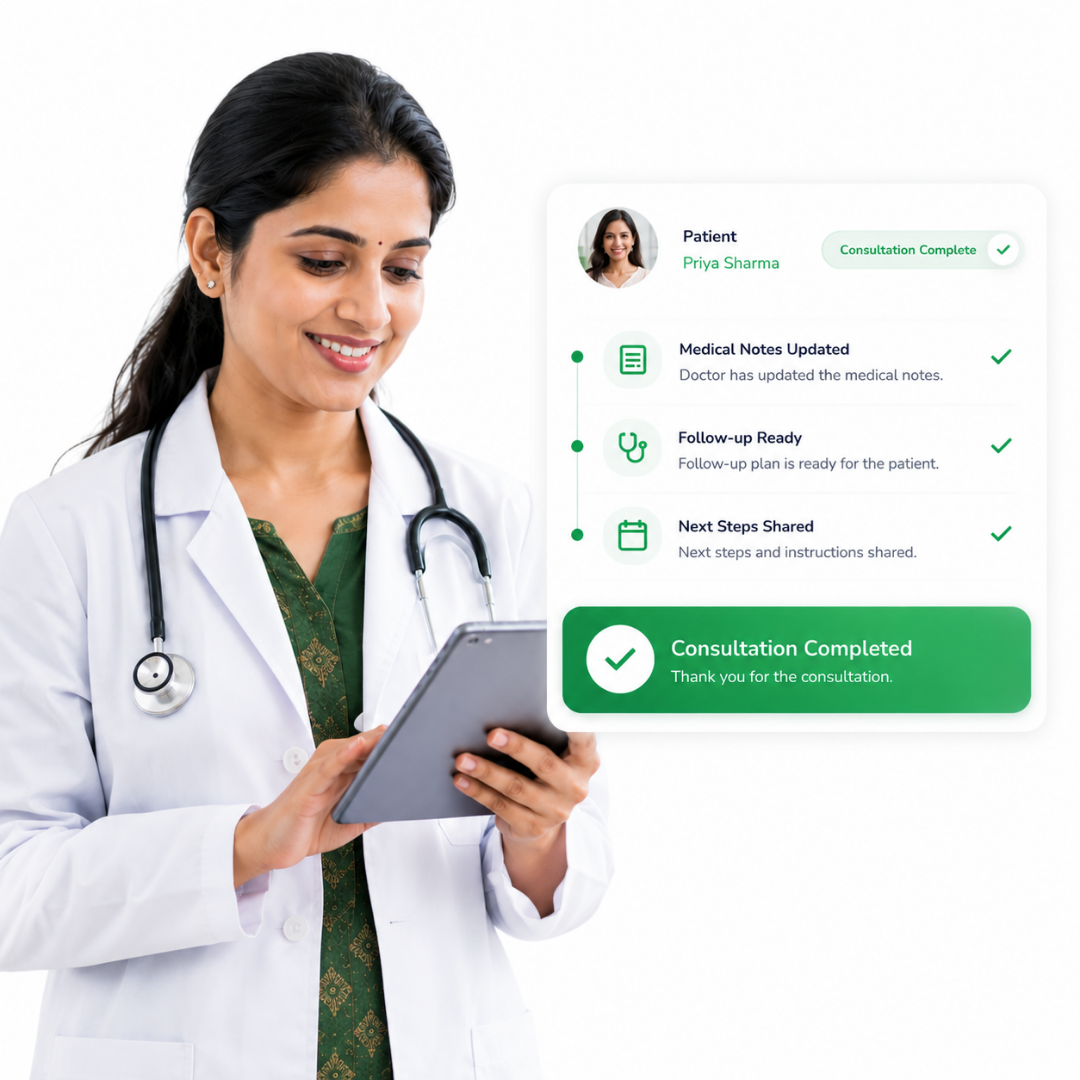 Doctor completing consultation with WhatsApp CRM