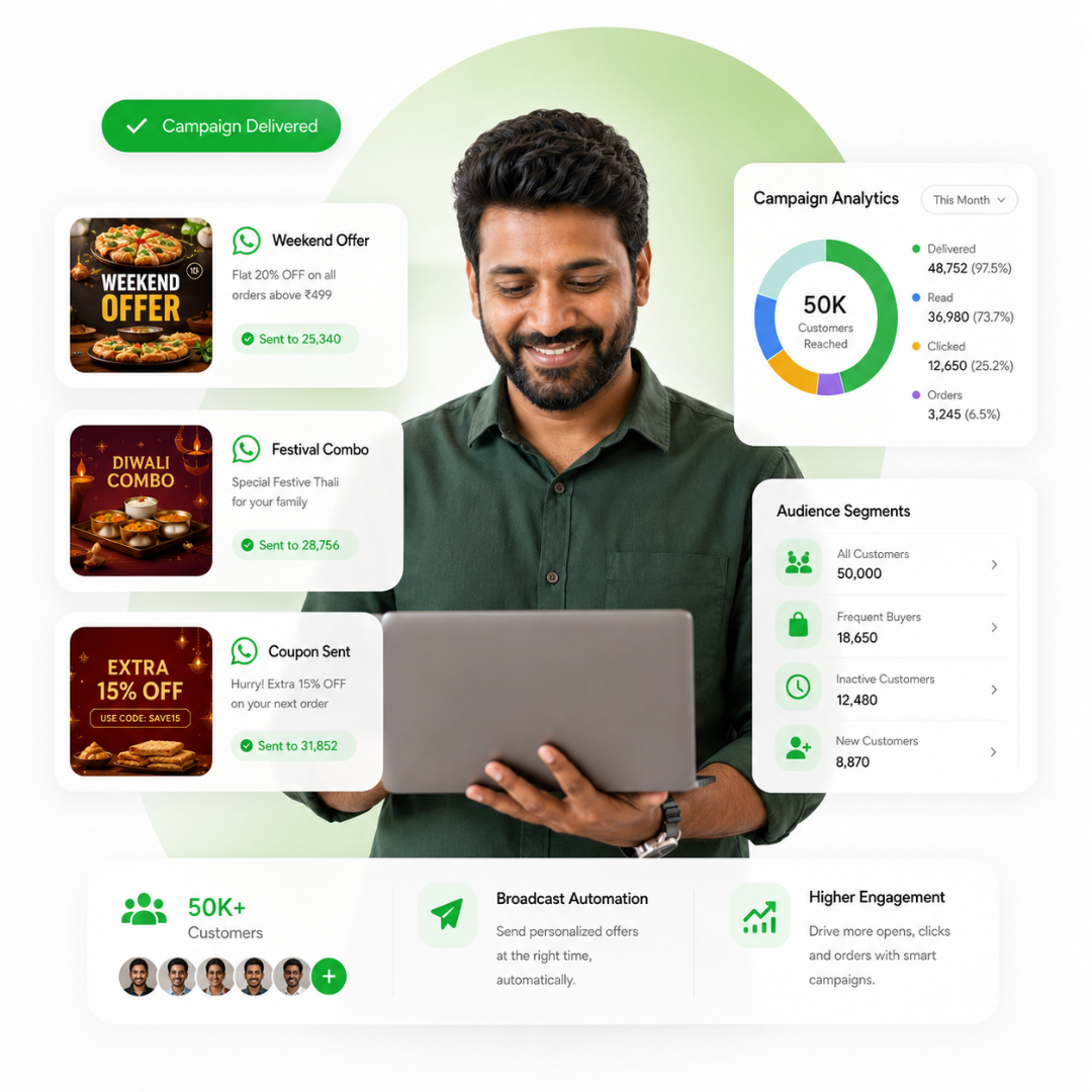Restaurant promotional broadcast campaigns on WhatsApp