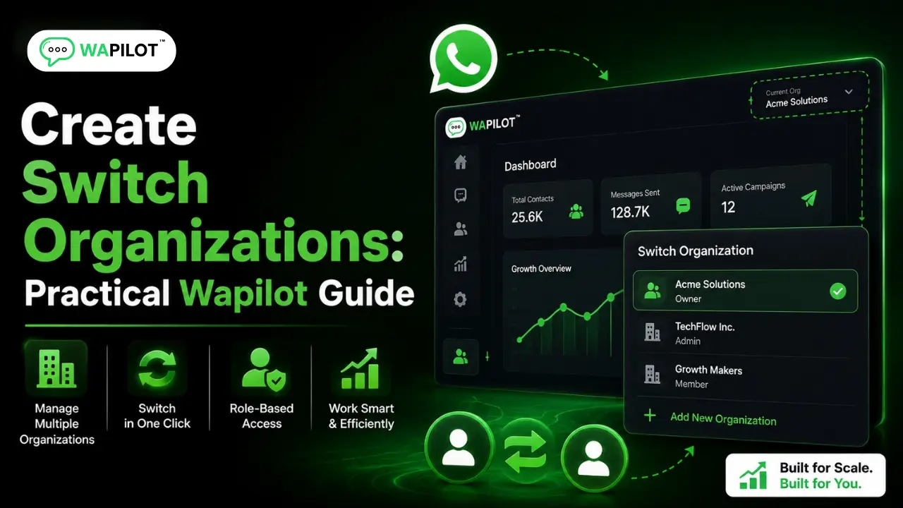 WAPilot organization management dashboard for creating and switching organizations