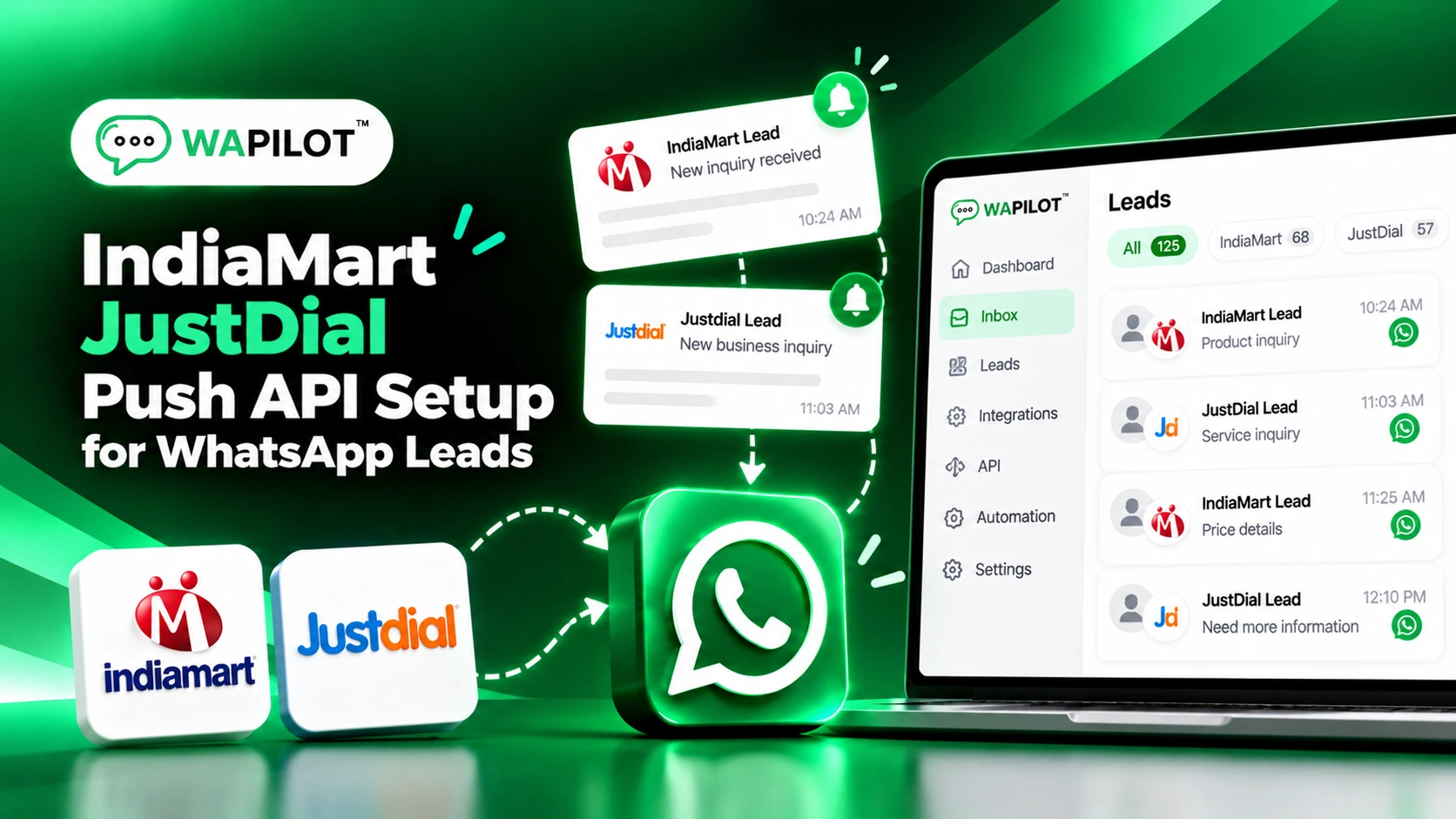 IndiaMart and JustDial lead integration with WAPilot WhatsApp inbox
