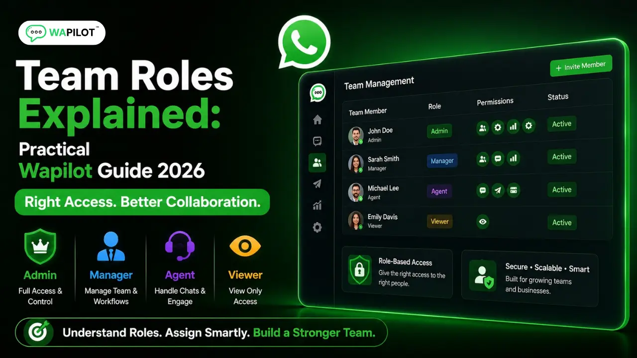WhatsApp team roles and permissions in WAPilot for admin manager agent and viewer